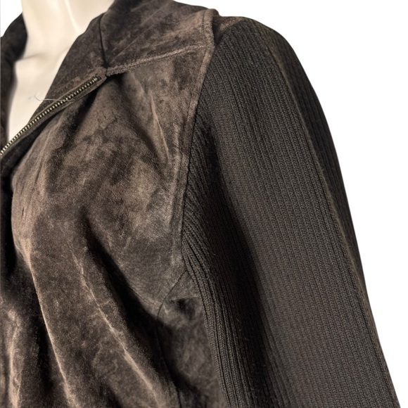 FABIO brown genuine leather with sweater sleeves jacket sz Medium vintage Y2K - Picture 4 of 17